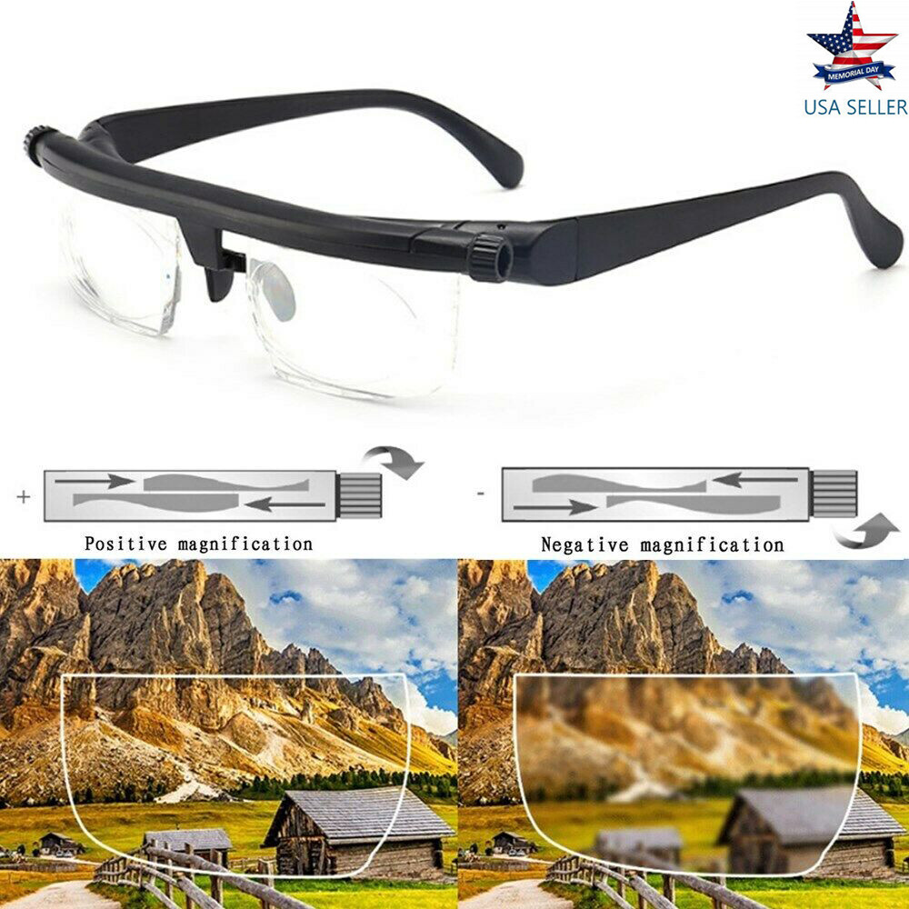 Dial Adjustable Glasses Variable Focus For Reading Distance Vision Eyeglasses US