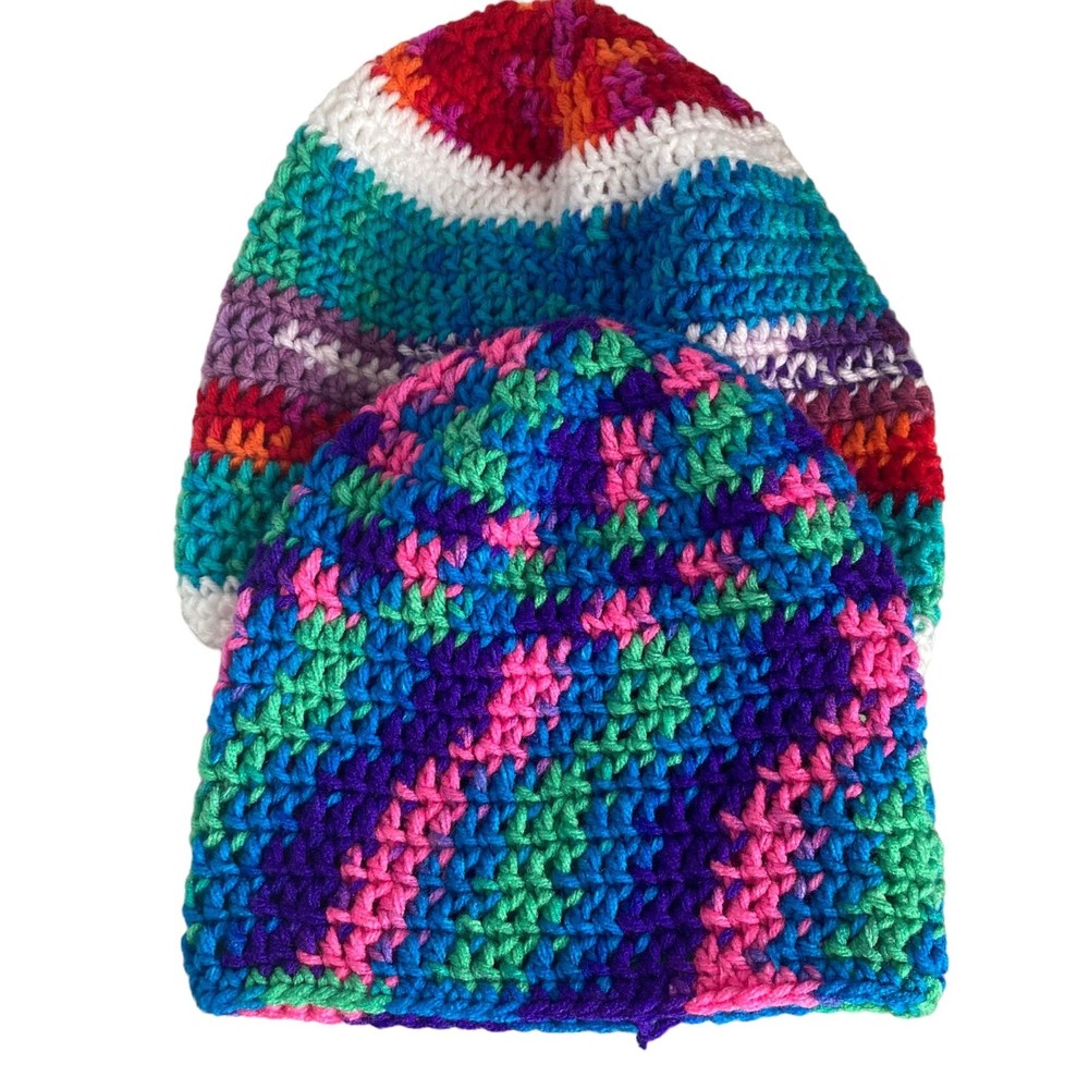 2 Hats Handmade Crochet Unisex Multicolored