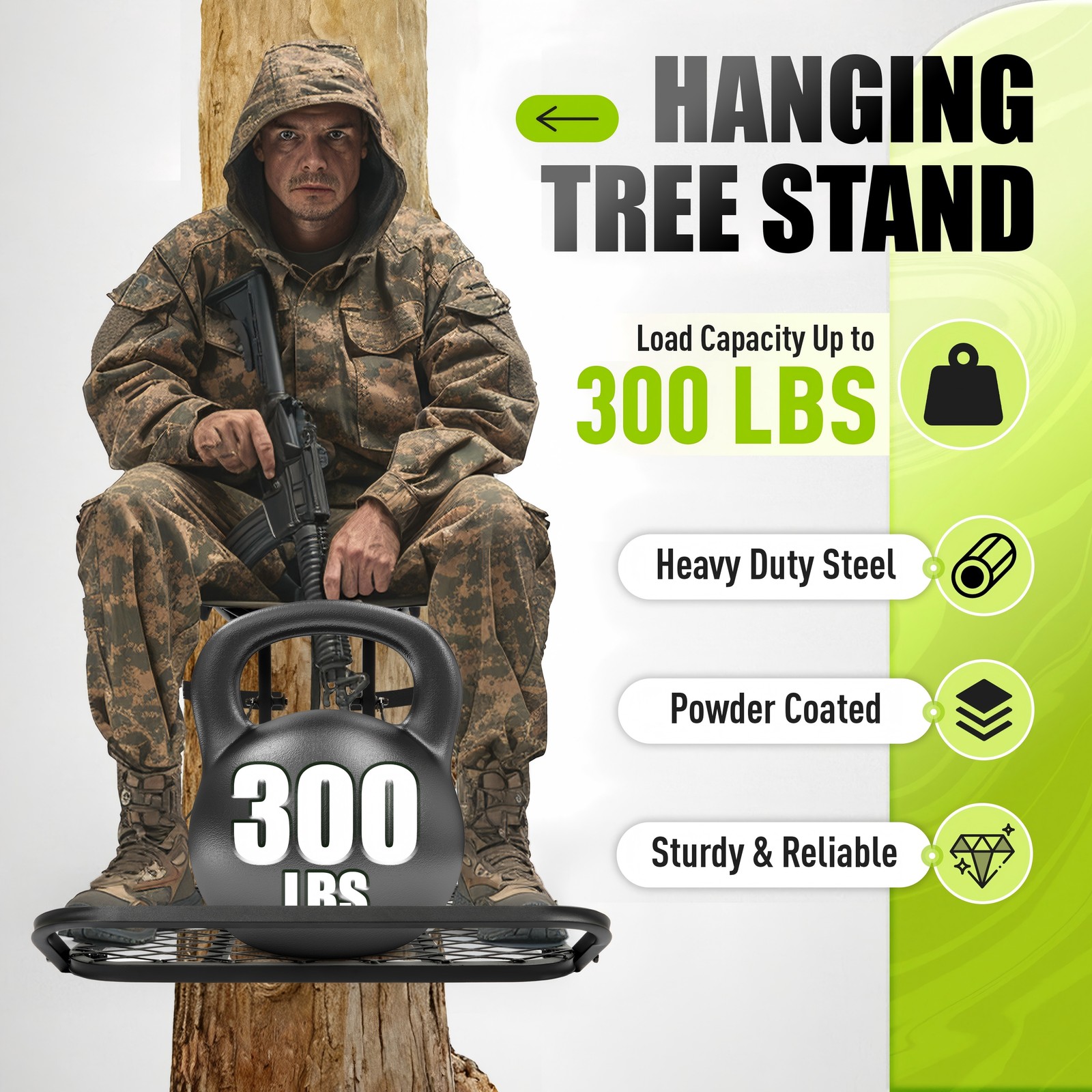 Lightweight Steel Hang-On Tree Stand Platform 26x32" W/ Flip-Back Seat 300LBS