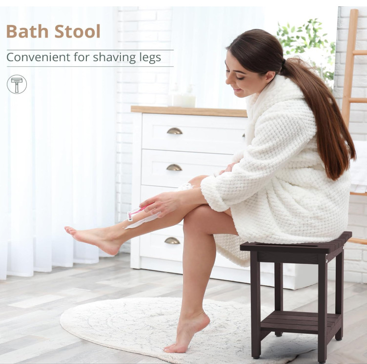 Banco de ducha con estante, impermeable y antideslizante, para interior o exteri