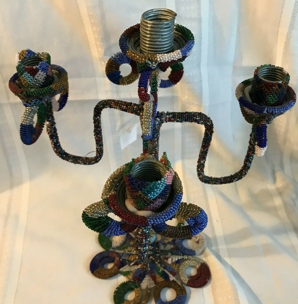 HANDCRAFTED BEADED CANDELABRA ~