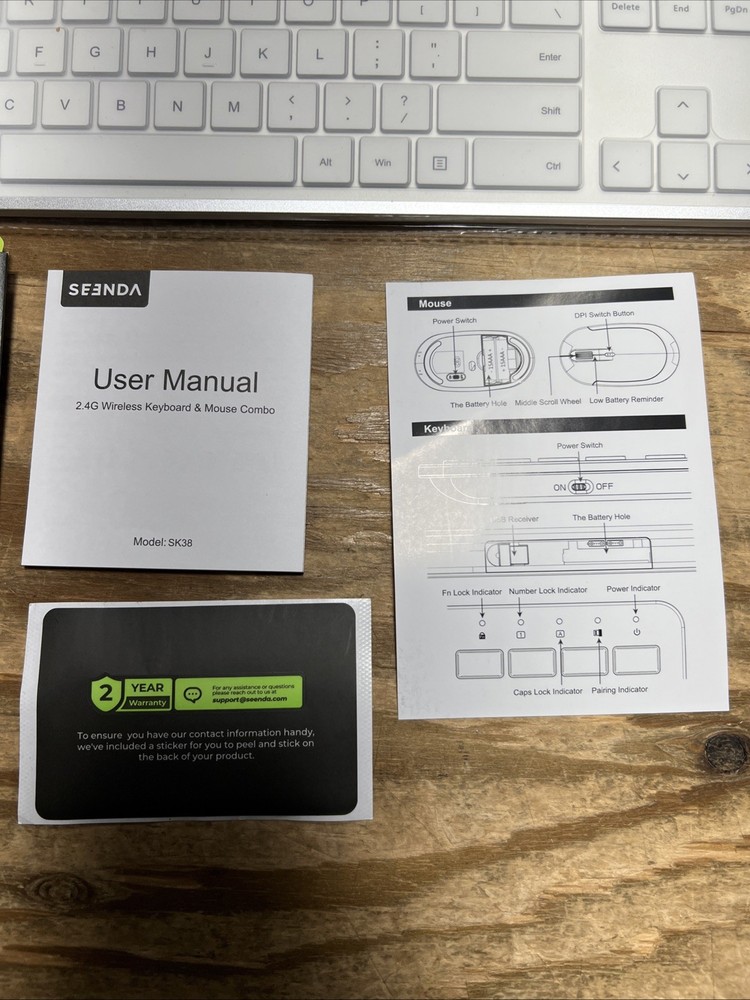 Seenda Multi-Device Wireless Keyboard And Mouse Combo SK38 *MISSING USB DONGLE*