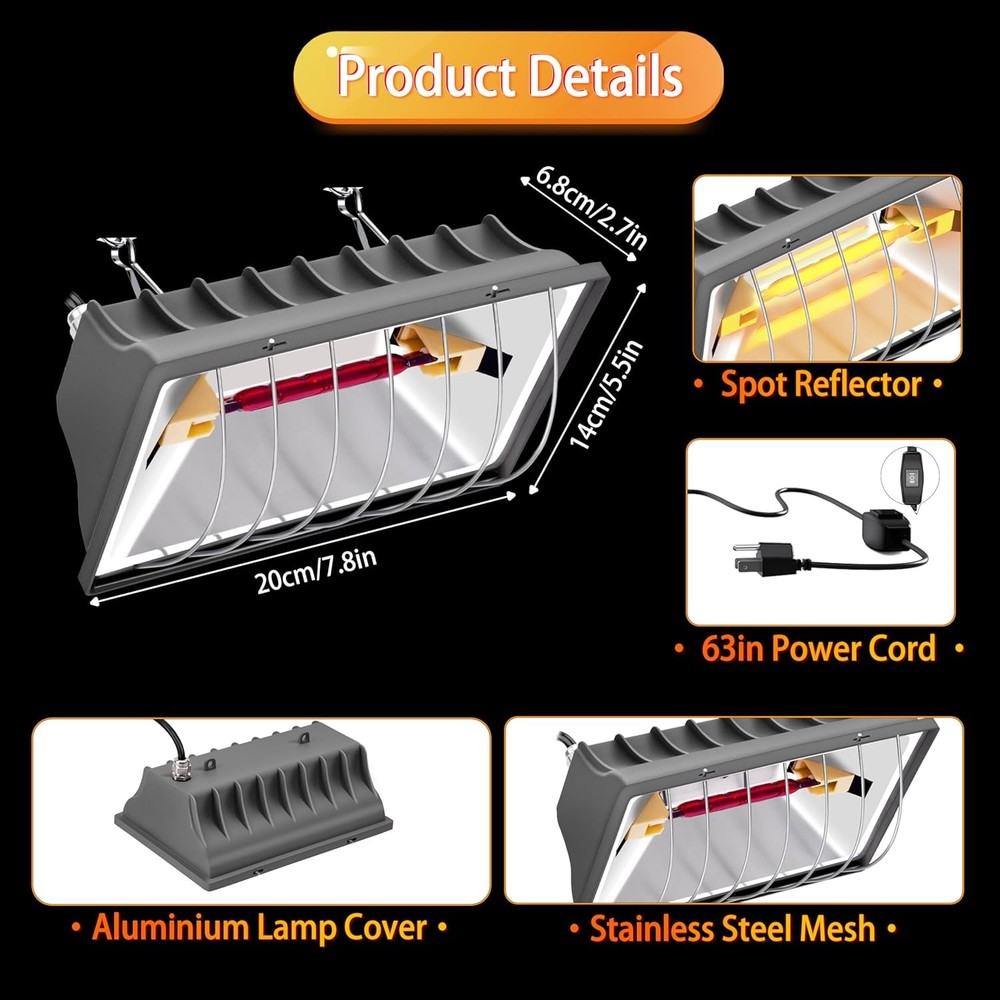 Chicken Brooder Heater Lamp 175W Heating Plate for Chicks Gray