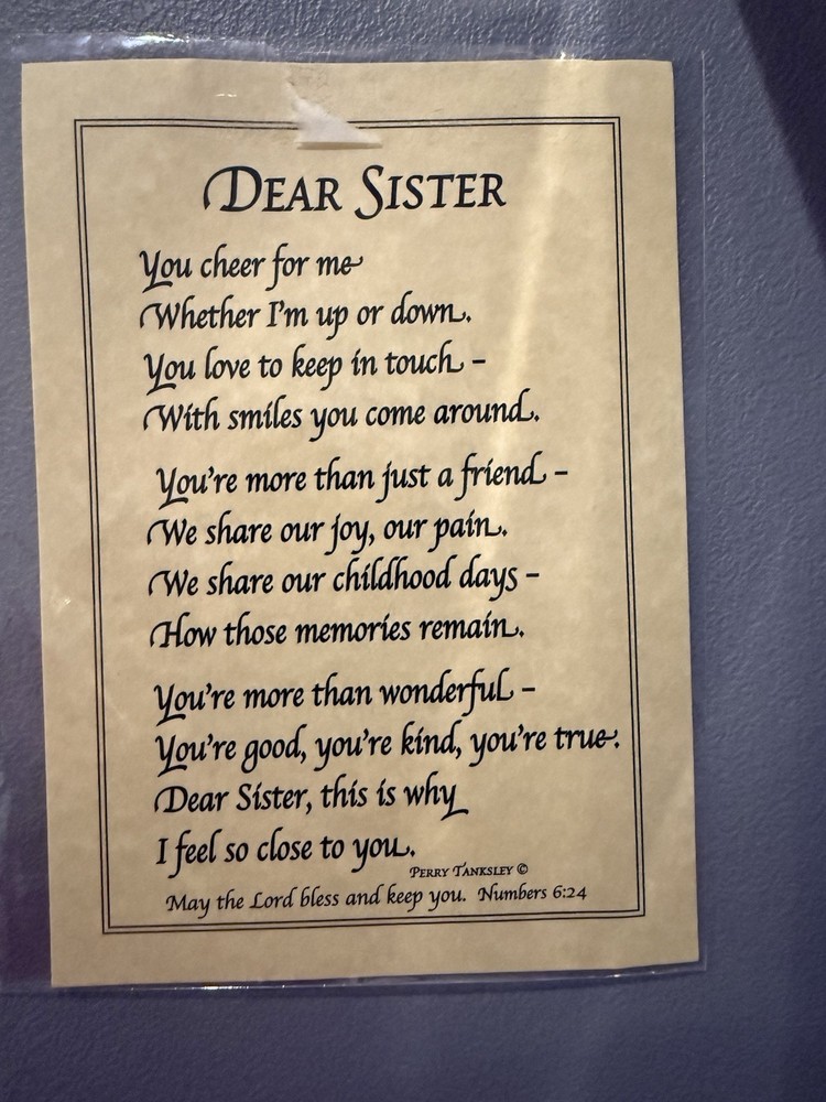 Dear Sister 5 X 7 Insert New