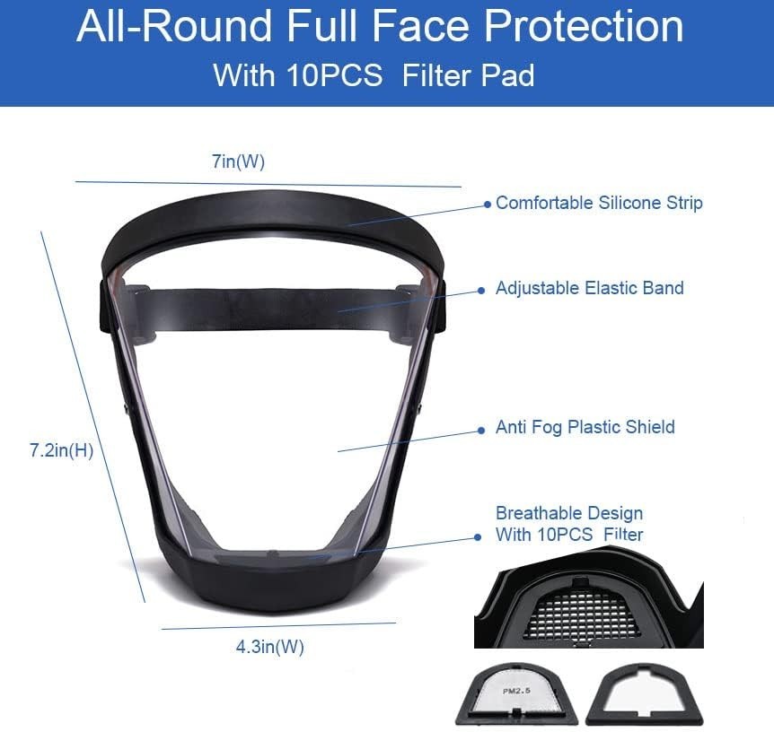 Durable 2 Pack Transparent Face Shield with Ergonomic Design - For Everyday Use