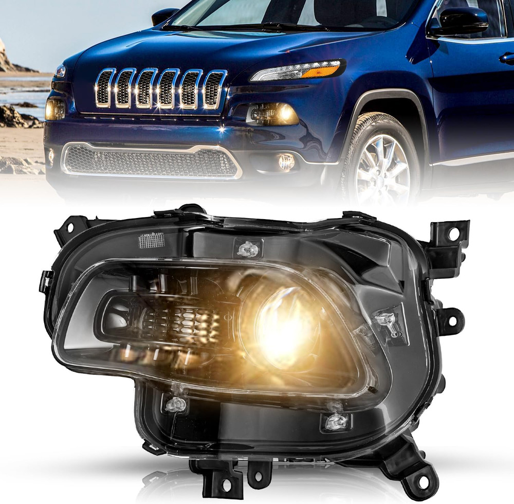 Halogen Headlight Assembly Compatible with 2014-2018 Jeep Cherokee Projector Hea