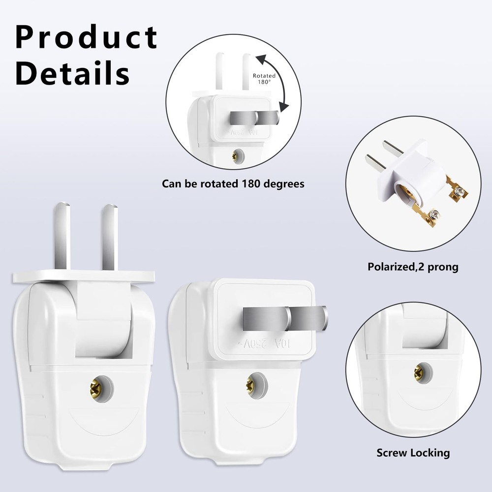 Replacement Plug 2 Prong, Extension Cord Replacement Male Power Plug, 3 Pcs R...