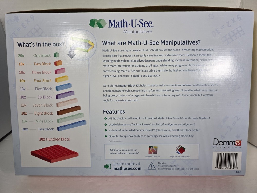 Math U See Manipulatives Integer Block Kit homeschool Learning