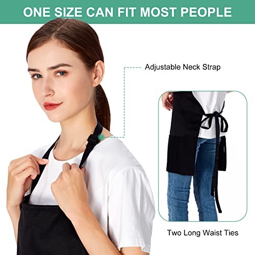 Jubatus 2 Pack 3 Pockets Adjustable Bib Apron Chef Kitchen Polyester Black