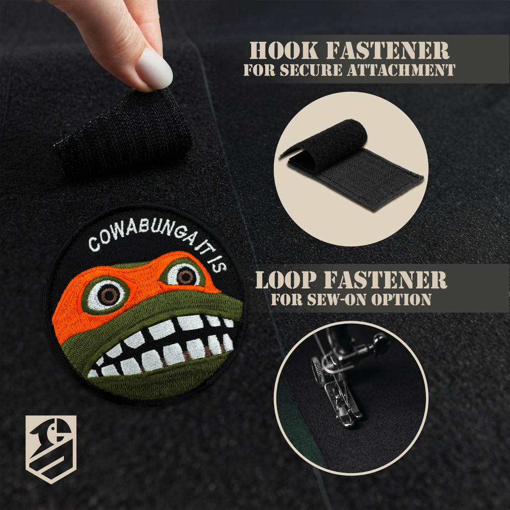Cowabunga Patch Funny Ninja Turtle Embroidered Patch Hook & Loop Backing