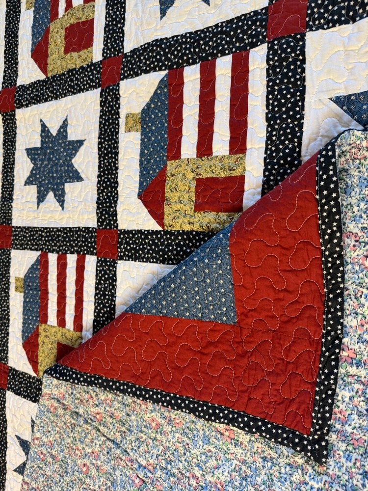 Queen size machine pieced and quilted Patchwork quilt / #6-E1-2