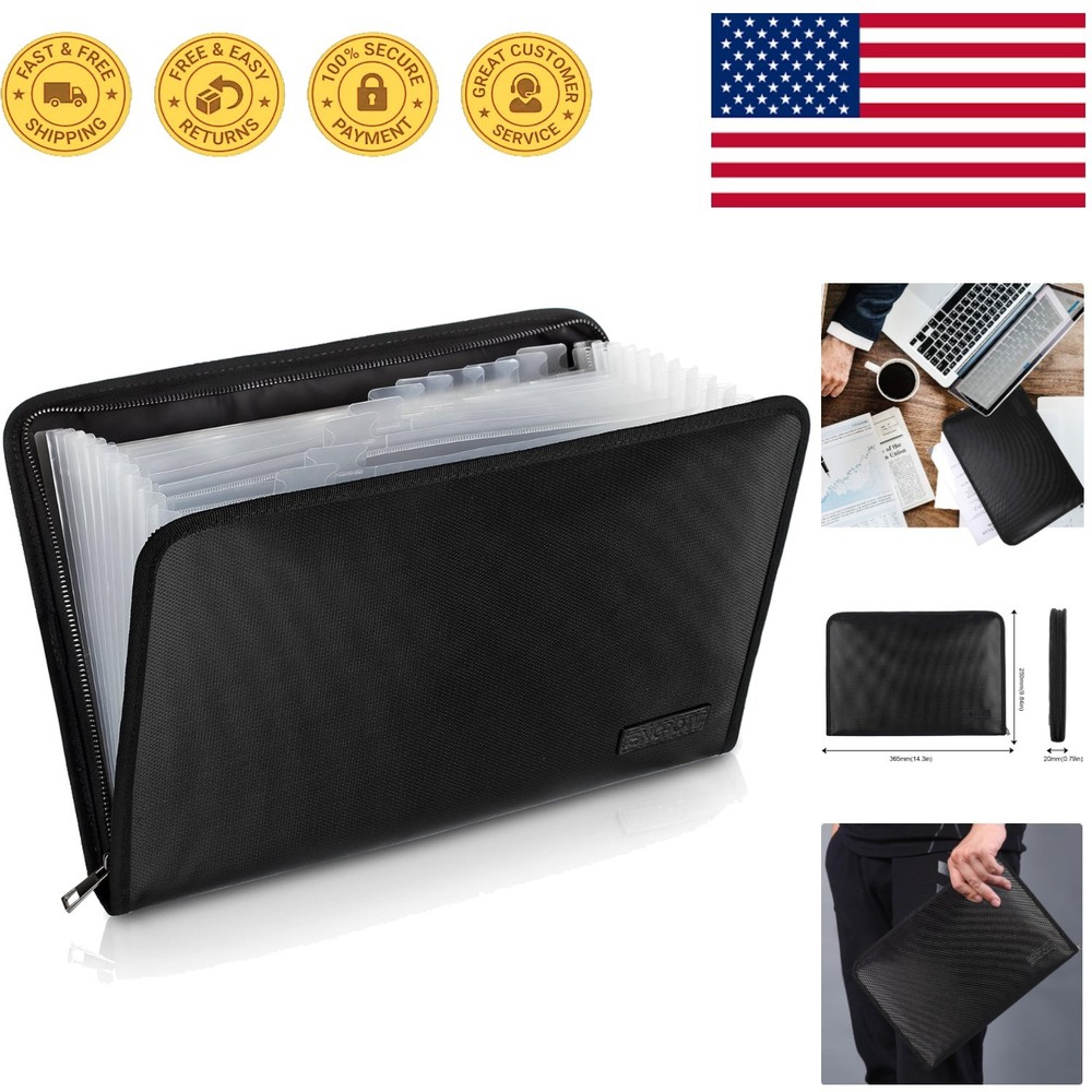 Fireproof Silicone Coated Organizer - Lightweight 13 Pocket Filing Solution