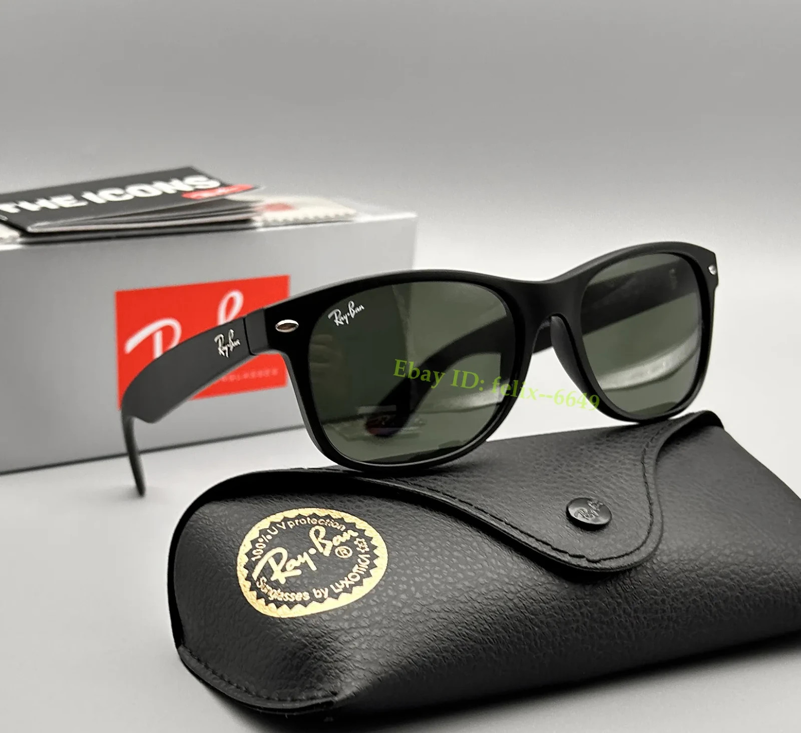 Ray-Ban RB2132 622 Matte Black Wayfarer Sunglasses G-15 Green Lens Unisex 55mm
