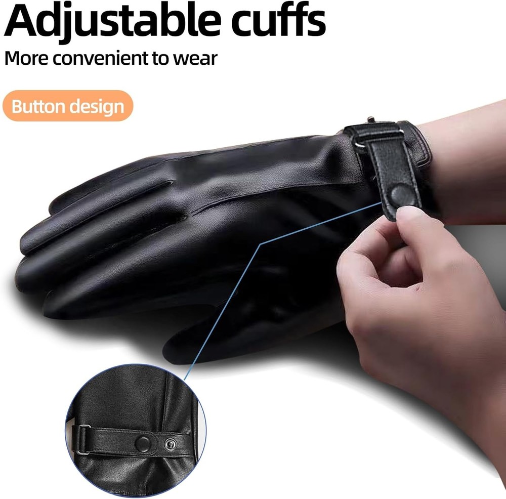 Leather Gloves For Men,Winter Warm Touch Screen Motor Medium, Black