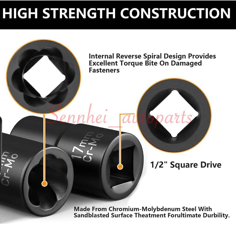 ABN Twist Socket Set Lug Nut Remover Extractor Tool- 5PC 1/2"Dr.Twist Socket Set