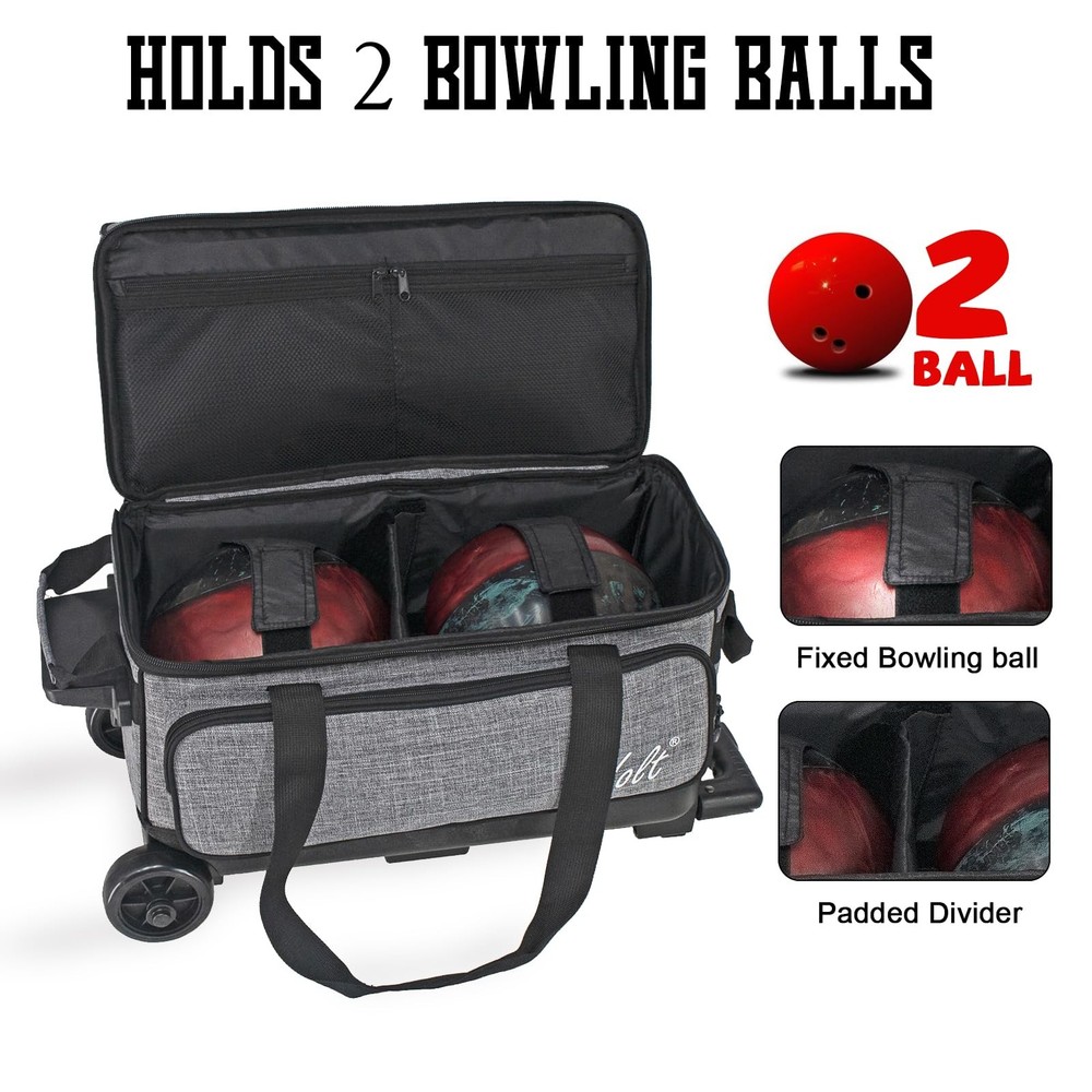 WOLT Double Roller 2 Ball Bowling Bag with Separate Shoe Compartment, Large