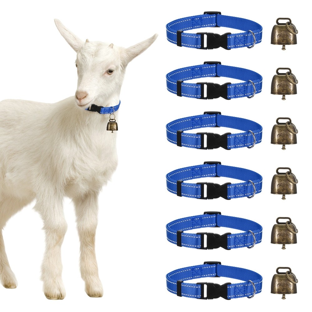 6-Pack Reflective Goat Collars with Bells, 13.8"-20.5" Polyester [Dark Blue]