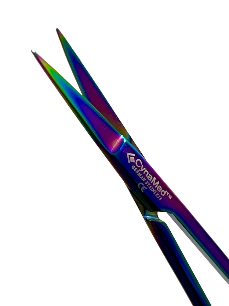 GERMAN IRIS MICRO SURGICAL SCISSORS STRAIIGHT TIP 4.5" MULTI RAINBOW TITANIUM