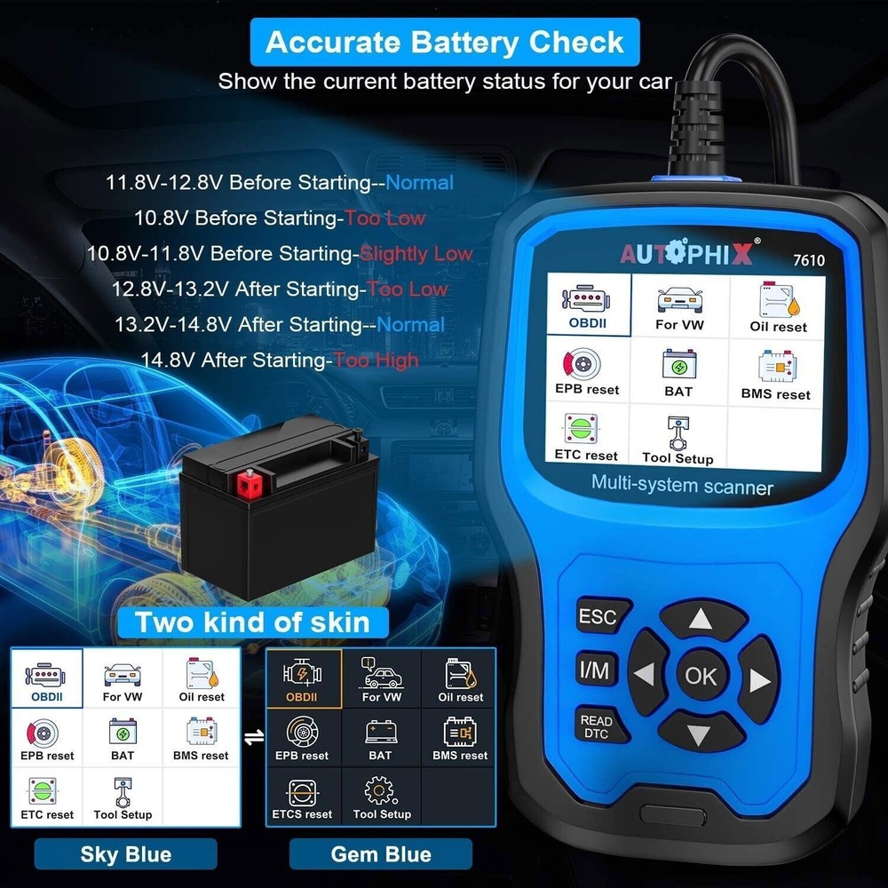 Autophix 7610 Automotive OBD2 Scanner Car All System Code Reader Oil EPB ABS