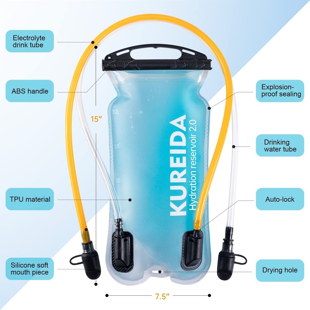 Dual Hydration Bladder 2 Liter,Water Bladder for Hiking Backpack Leak Proof,W...