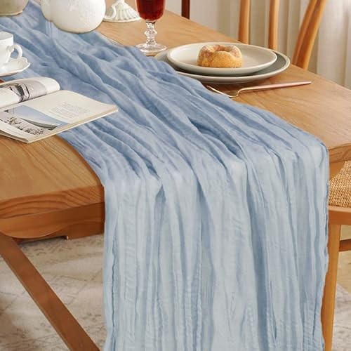 Le courant 10Ft Cheesecloth Table Runner, Rustic Boho 10ft x 1pc Dusty Blue