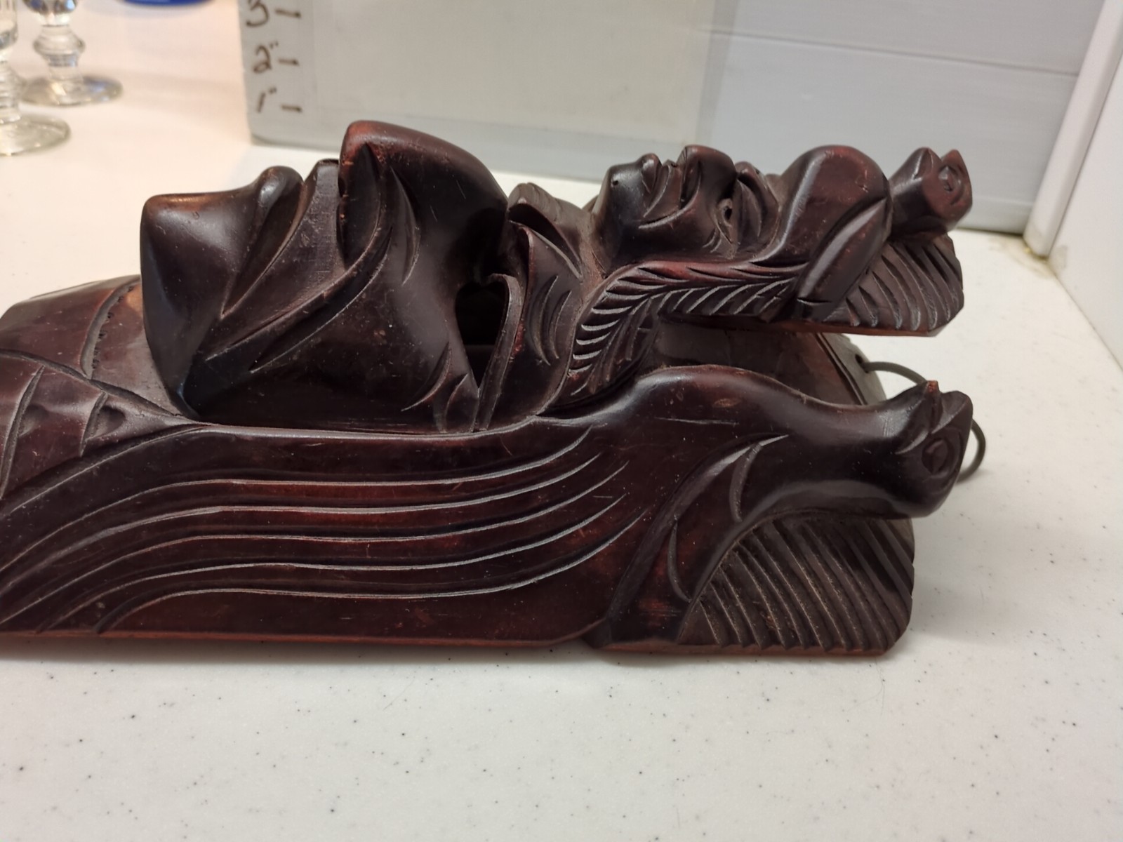 Sacred Quetzal Wooden Mask/Guatemalan Mask/ Hand Carved/ Tikal Pyramids/Shamanic