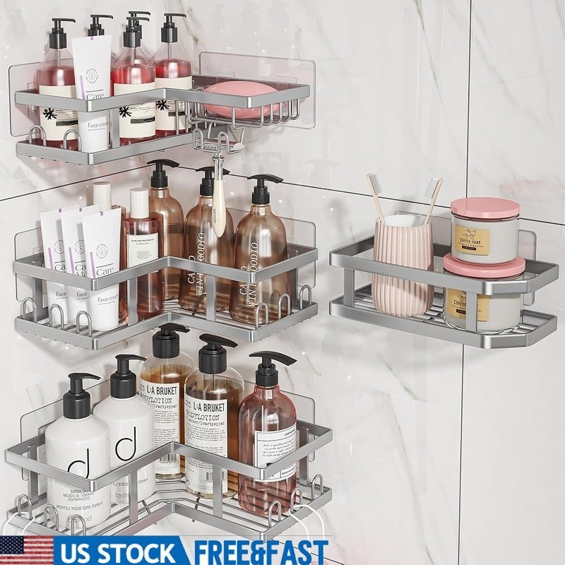 Corner Shower Caddy Adhesive Shelf Rust Proof Space Saving Bathroom Organizer US