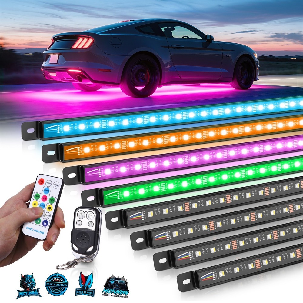 MICTUNING 8pc RGBW LED Underglow Light Bar - Fob/Remote Control Underbody Strips