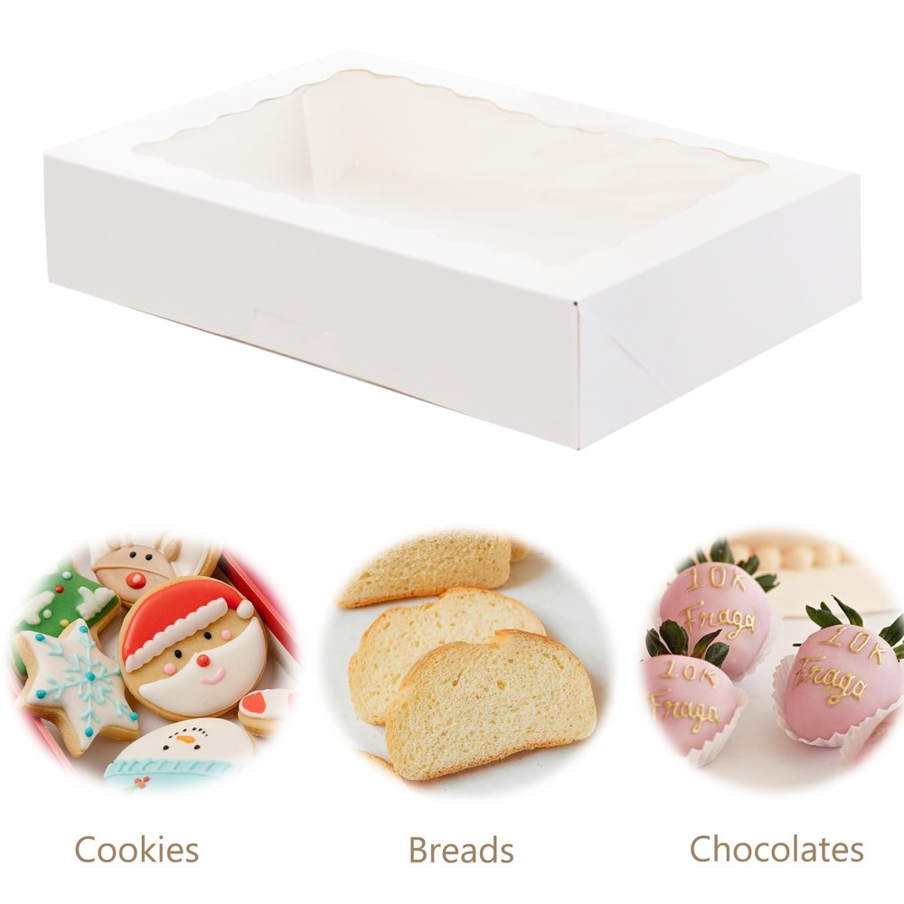 Auto-Pop Baking Boxes 20 Pack 12x8x2.5 Inch White Window Cookie Dessert Pie