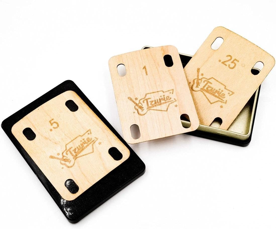Electric Guitar Neck Shims Set of 3 -0.25°, 0.50°, 1.00° - Solid Maple