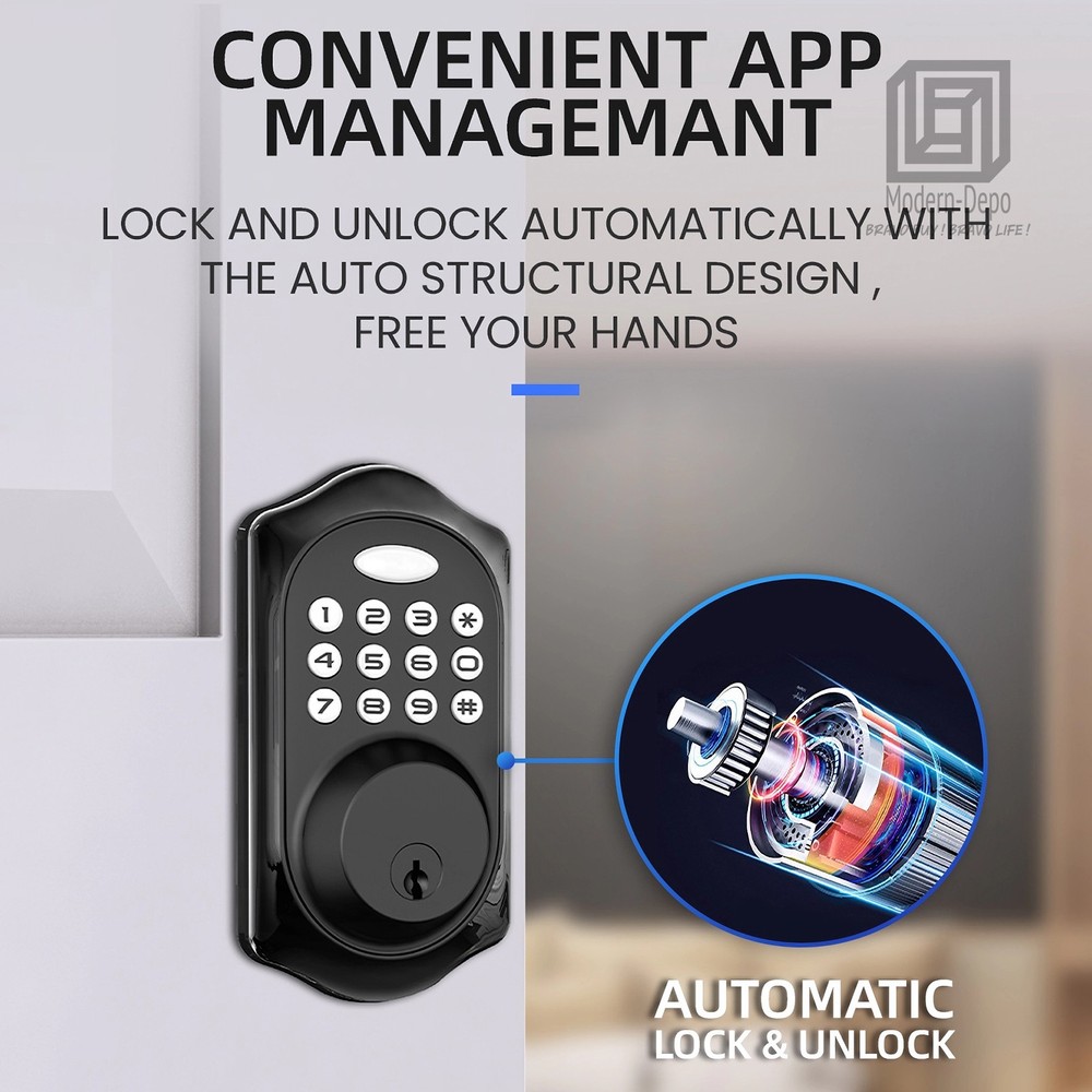 Smart Door Lock with Bluetooth&Key, Keyless Entry Door Deadbolt with APP Control