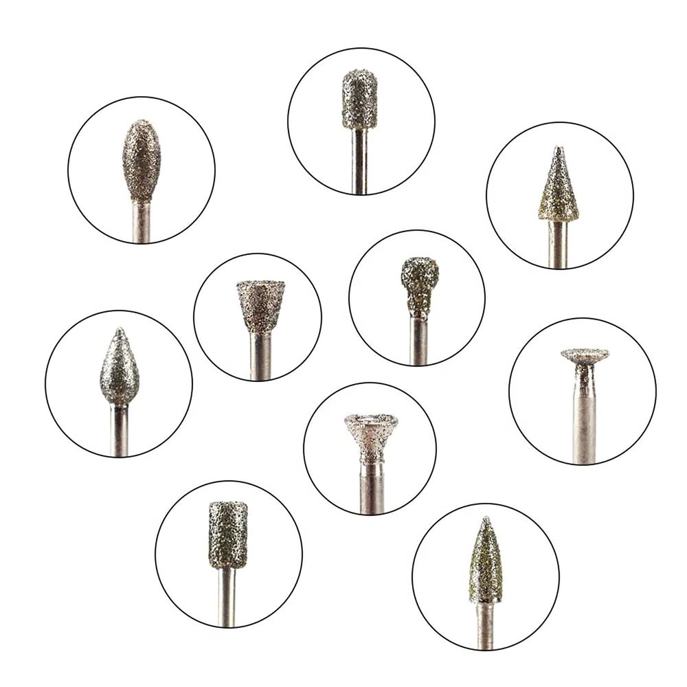 20*Diamond Grinding Burr Drill Bits 3mm Grinding Diameter For Rotary Tool Set