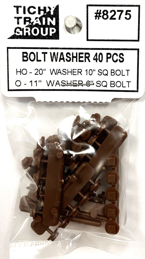HO Scale Tichy Train Group 8275 10" Square Bolt w/20" Washer pkg (40)