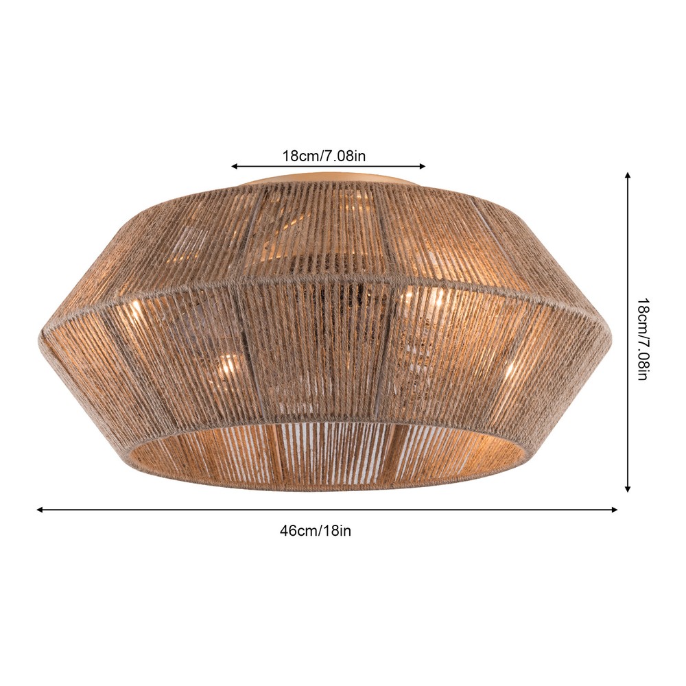 Rattan Caged Flush Mount Fan Light +Remote Control Ceiling Fan Boho Ceiling Fan