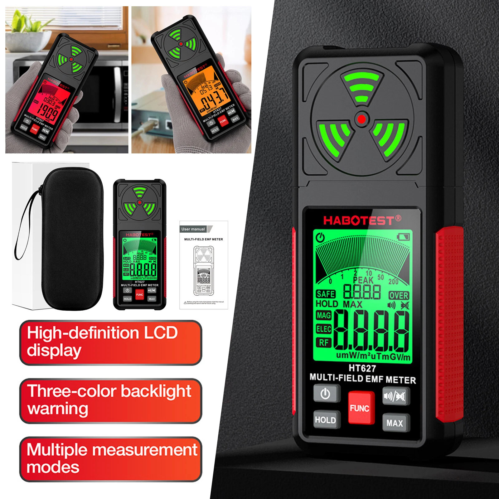 EMF Meter, 3-in-1 Electromagnetic Field Radiation Detector for EF RF MF