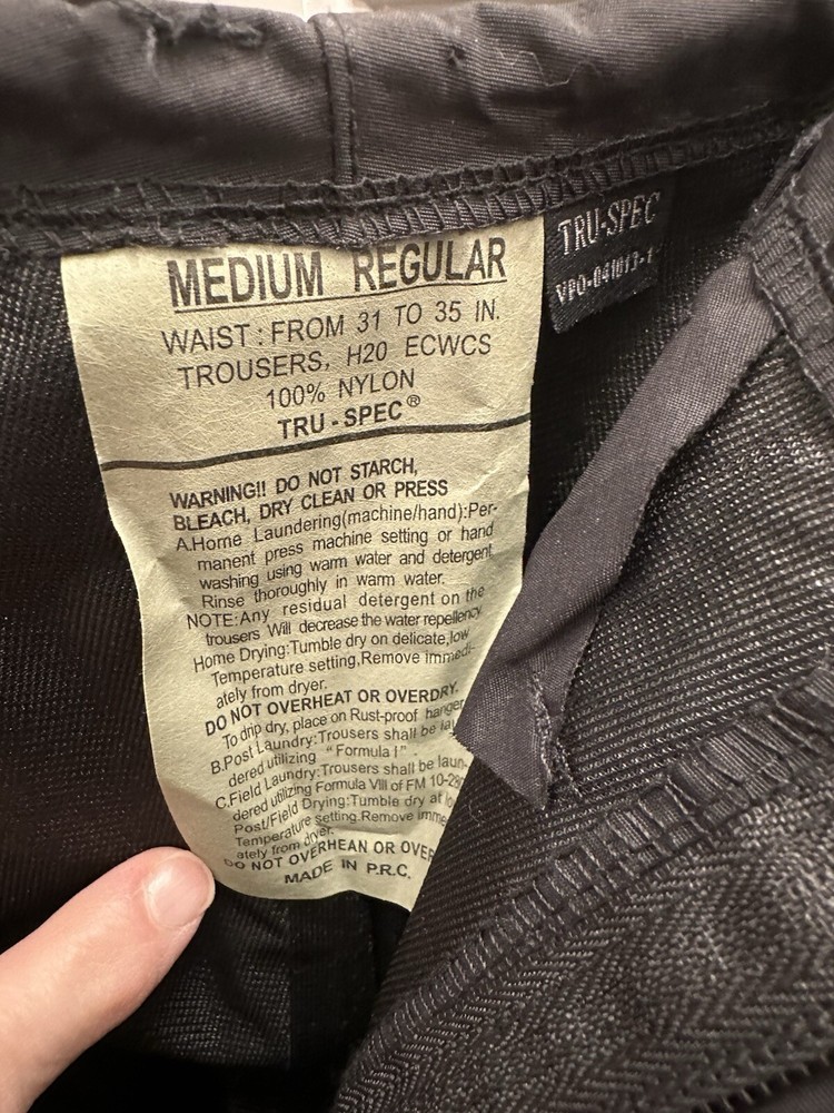 Tru-Spec H2O Proof ECWCS Pants - Black - Medium Regular NWT