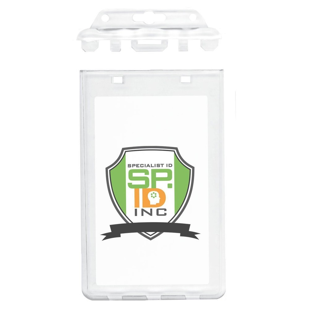 Specialist ID Permanent Locking Hard Plastic Badge Holder - Clear & Vertical
