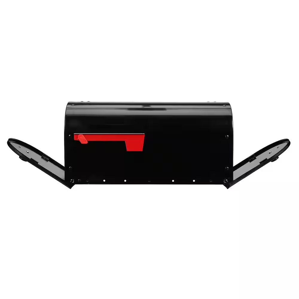 Black Large Outback Double Door Post Mount Mailbox Steel Mount Brass Mailboxes