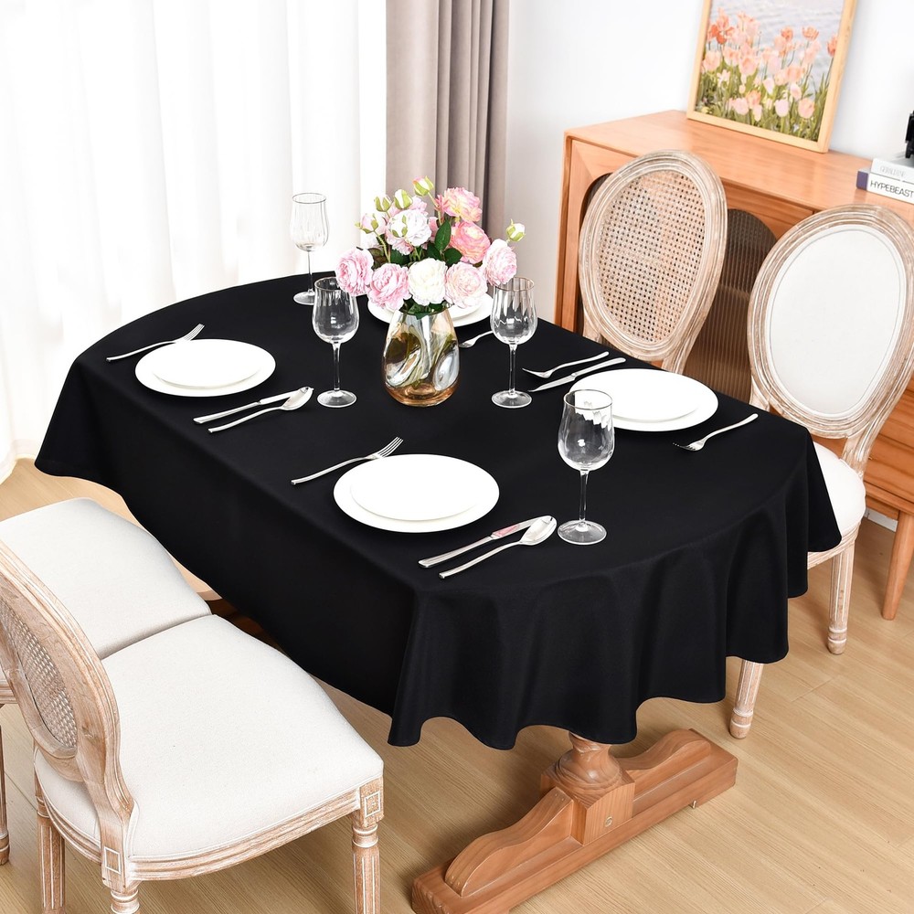 Oval Tablecloth 60 x 84 Inch Washable Polyester Table Cloth Solid Black Heavy...