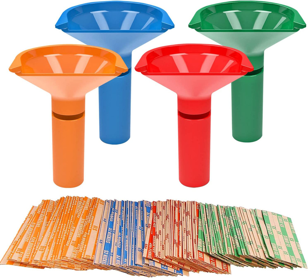 4 Color-Coded Coin Sorter Tubes & 100 Assorted Wrappers Counting Storage Set