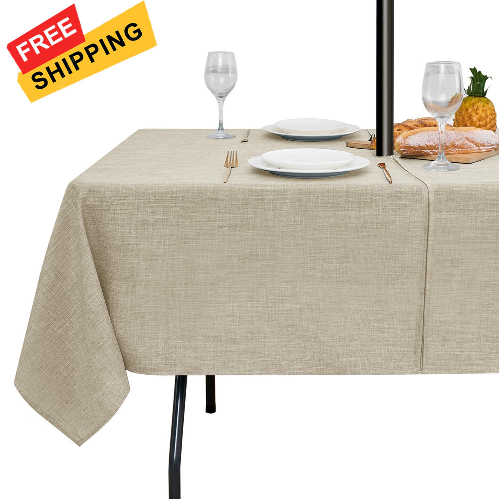 LUSHVIDA Outdoor Tablecloth with Umbrella 84" x 60" (Rectangular), A-natural