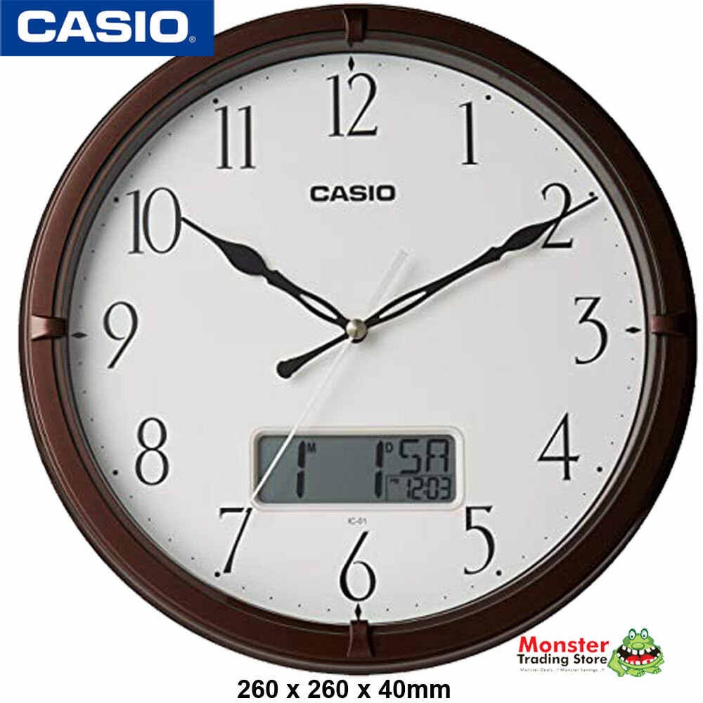 CASIO WALL CLOCK IC-01-5DF WHITE WITH DAY & DATE 12-MONTH WARRANTY