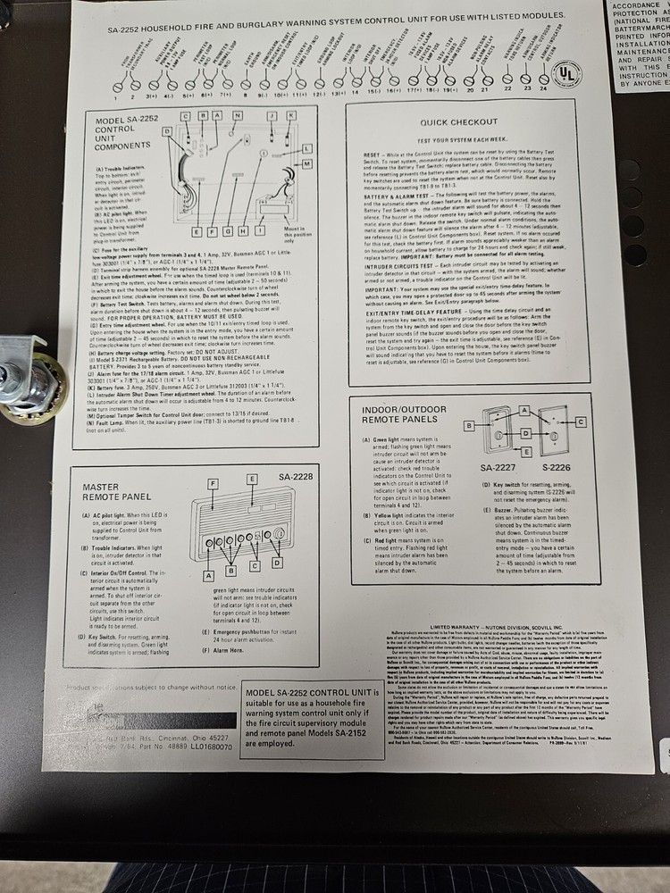 Nutone SA-2252 Security System Master panel ( NEW )