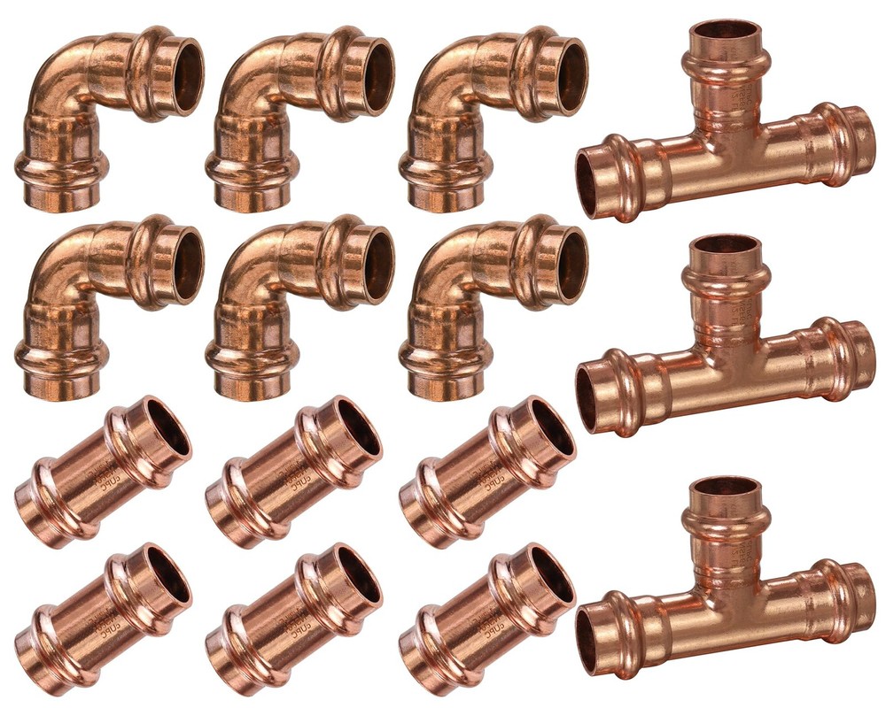 Copper Press 1/2"Press Coupling+1/2" 90° Elbow+1/2" Tee Copper,