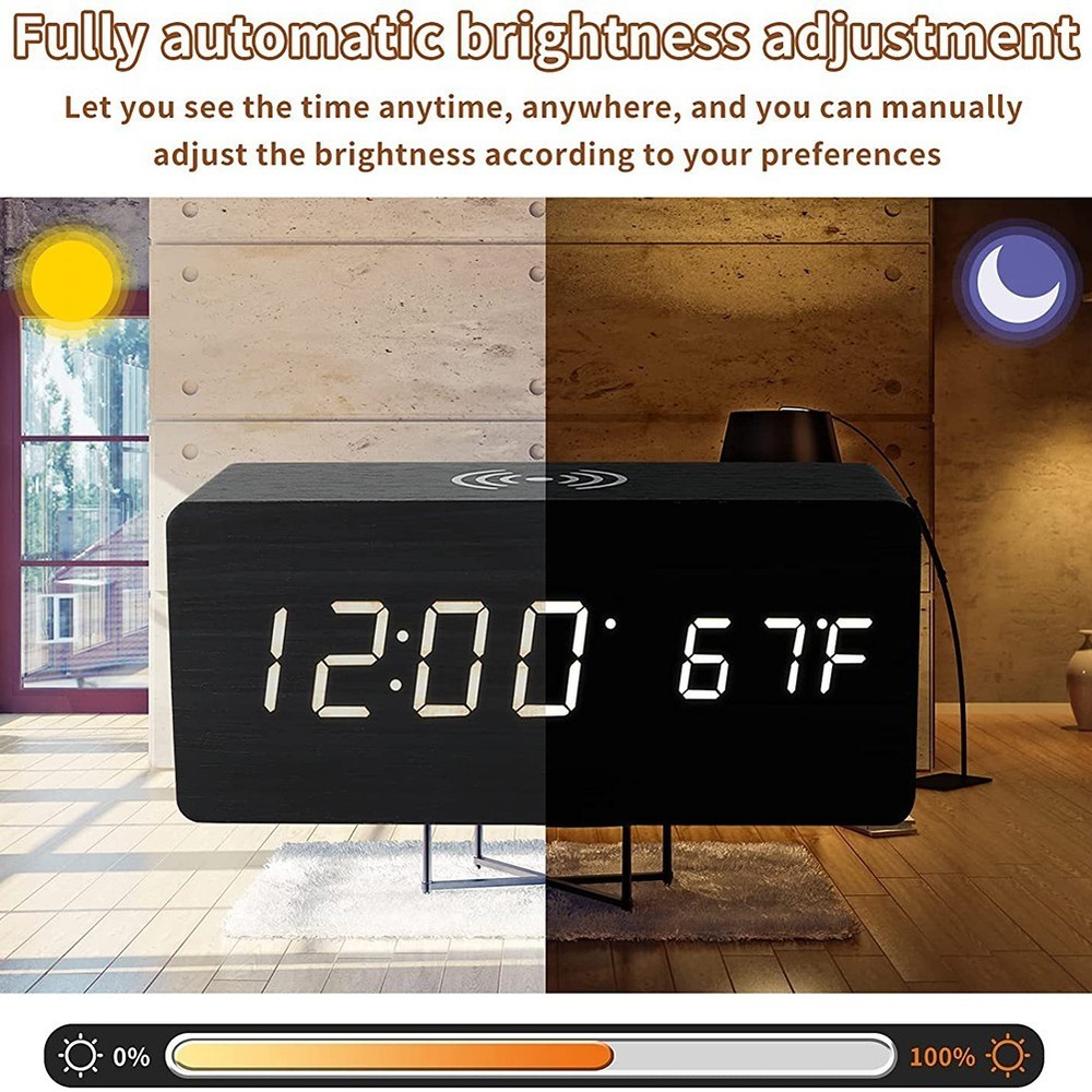 Clock Home D??cor Office Decor Temp Wireless Charging 12/24 Hour Switch