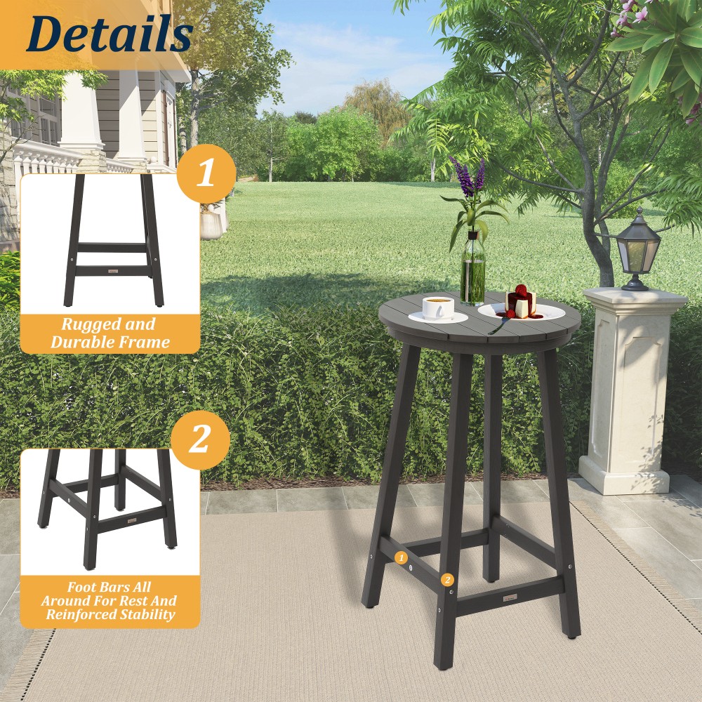 Outdoor Bar Table for Patio, Deck, Pool w/ Step Bar & High Load Capacity, Gray