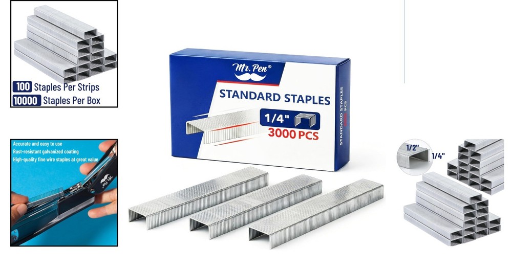 Convenient 3000 Staples, 1/4 Inch Size, Ensures Effortless Document Binding