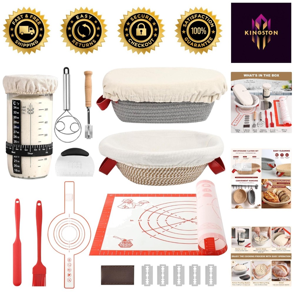 Rustic 14pcs Sourdough Starter Kit: Round & Oval Baskets with Baking Essentials