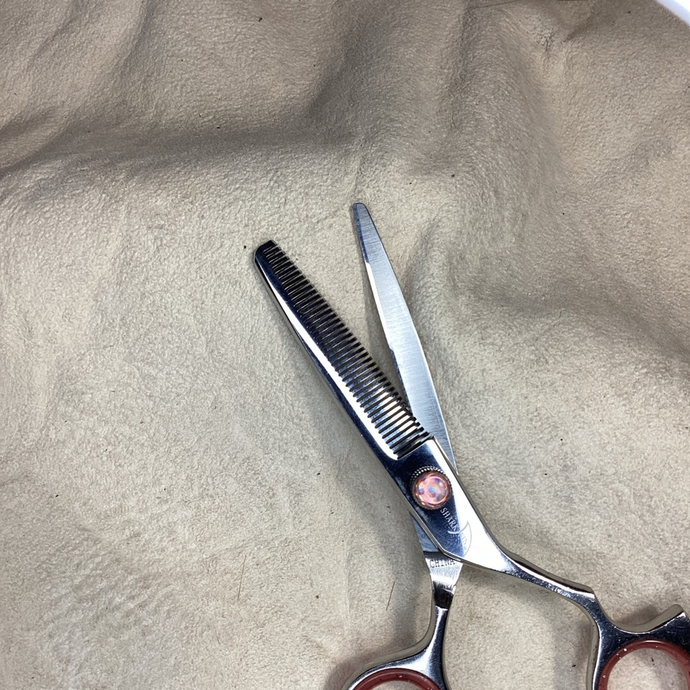Shark Fin Thinning Scissors & Shears Silver Red Adjustable Tension 5.5”