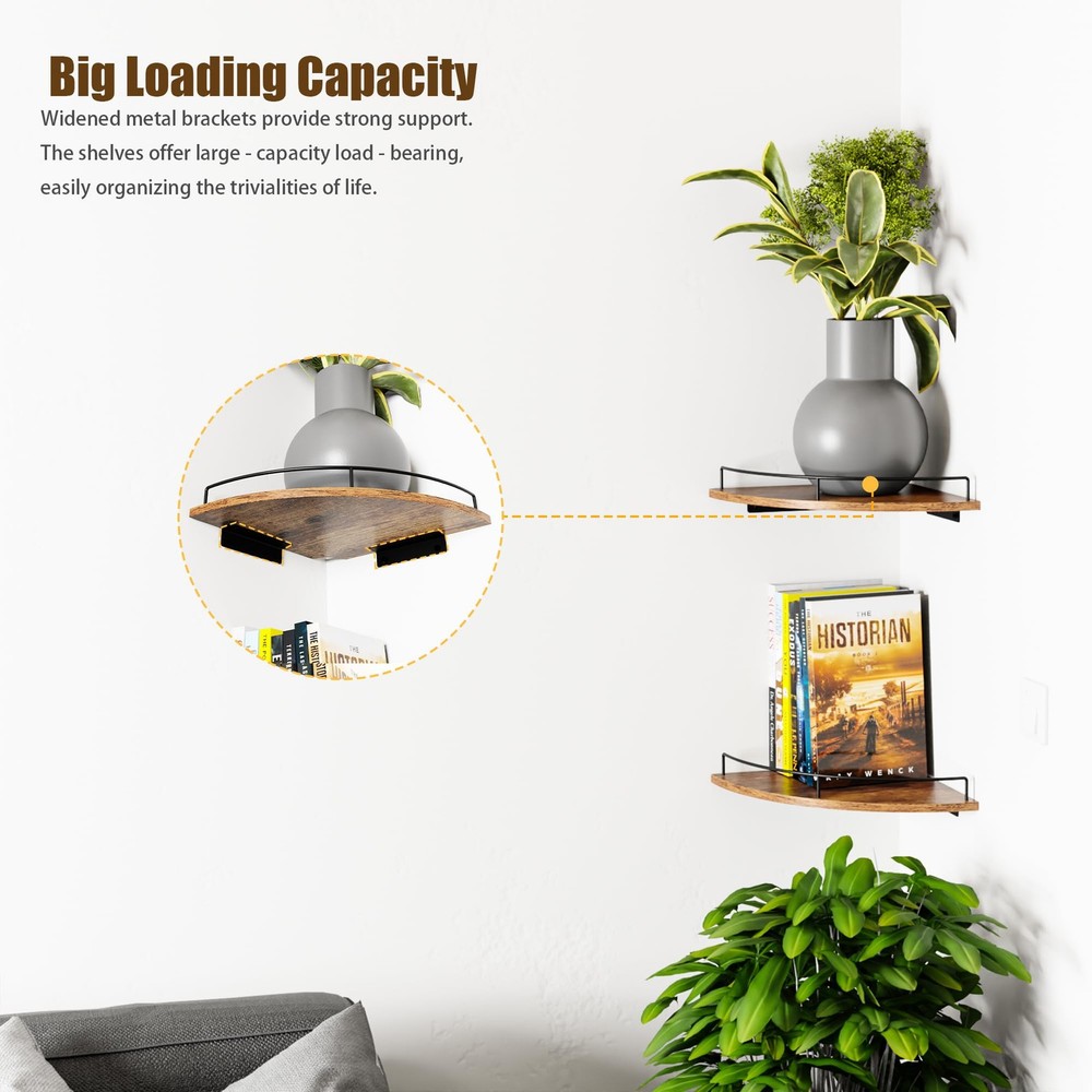 FNBAR Corner Floating Shelves, Rustic Mounted, Brown-2pack